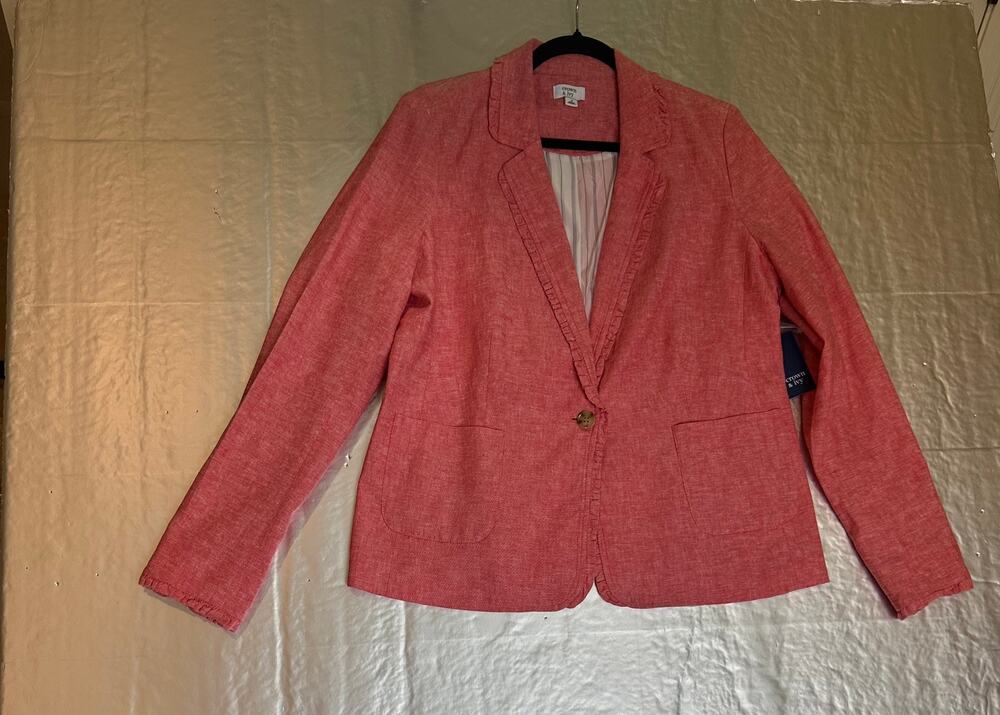 Crown & Ivy Size 12 Red White Linen Blend Blazer NWT